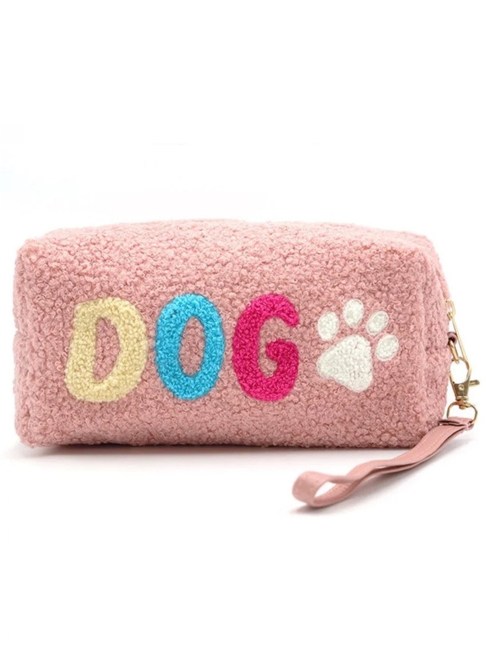 Pink 'DOG' Sherpa Wristlet Pouch
